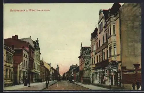 AK Schönbeck a. Elbe, Kaufhaus Conitzer & Co. in der Salzerstrasse