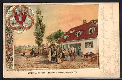 Lithographie Nürnberg, Das Lutz`sche Kaffeehaus zur Grossreuth im Jahre 1860, Gasthaus