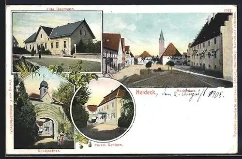 AK Heideck / Mittelfranken, Villa Baumann, Marktplatz, Fürstliches Schloss