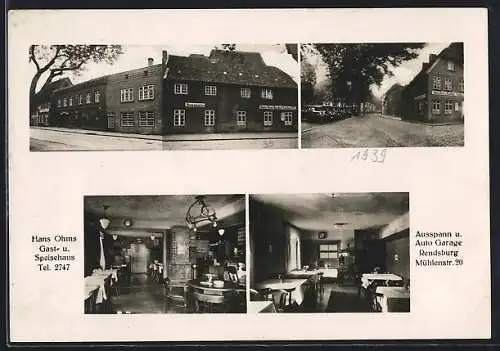 AK Rendsburg, Hans Ohm`s Gasthhaus, Mühlenstrasse 20, mit Innenansichten