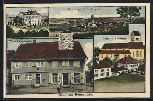 AK Bermatingen, Handlung von Wigand Wagishauser, Kirche und Pfarrhaus, Blick vom Buchberg