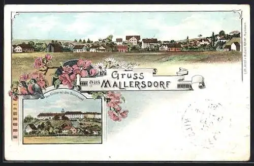 Lithographie Mallersdorf, Kloster mit Bezirksamt, Totalansicht