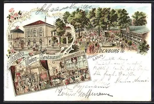 Lithographie Oldenburg i. Gr., Ansichten vom Union-Restaurant