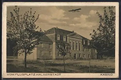 AK Halberstadt, Kasino am Flugplatz mit Flugzeug