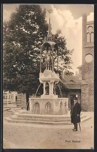 AK Brandenburg a. H., Kurfürstenbrunnen mit Erbauer Architekt Prof. Ludwig Manzel