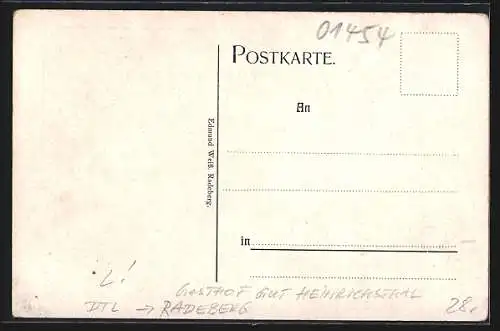 Lithographie Radeberg, Gasthof Gut Heinrichsthal mit Gartenwirtschaft