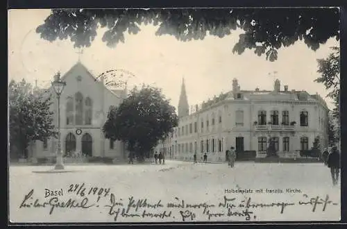 AK Basel, Holbeinplatz mit französ. Kirche