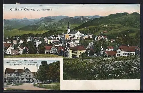 AK Oberegg /Appenzell, Gasthaus z. Drei König und Totalansicht