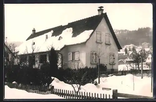 Foto-AK Affoltern, Wohnhaus im Schnee