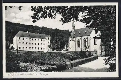 AK Marienthal im Rheingau, Ortspartie mit Kirche