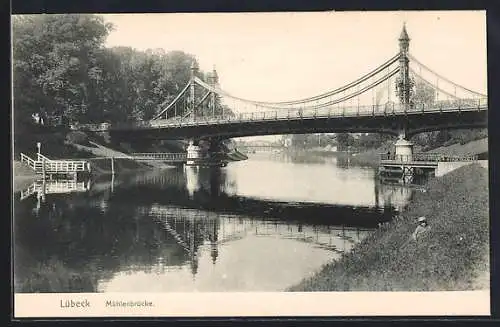 AK Lübeck, Mühlenbrücke vom Ufer aus