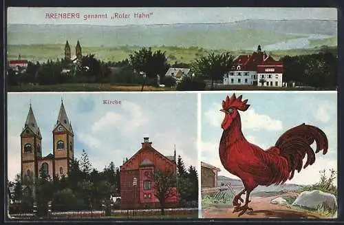 AK Arenberg, Kirche, Ortsansicht, Roter Hahn