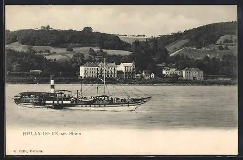 AK Rolandseck am Rhein, Dampfer auf dem Rhein mit Blick zum Ort