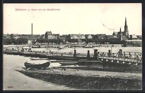 AK Köln-Mülheim, Blick zum Ort mit der Schiffbrücke