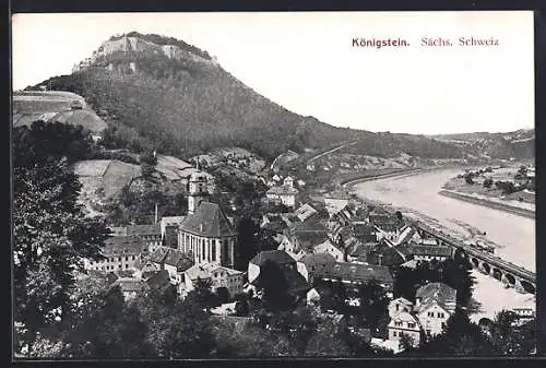 AK Königstein /Sächs. Schweiz, Totalansicht aus der Vogelschau