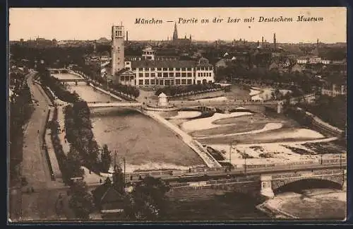 AK München, Partie an der Isar mit deutschem Museum