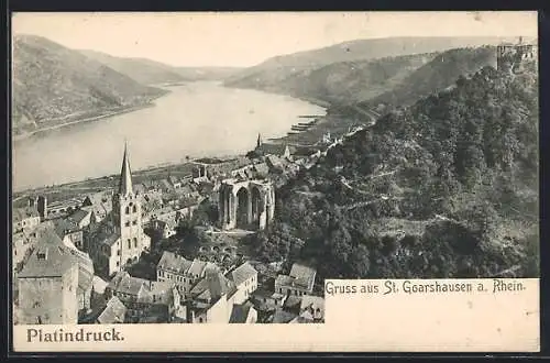 AK St. Goarshausen am Rhein, Gesamtansicht von einer Anhöhe