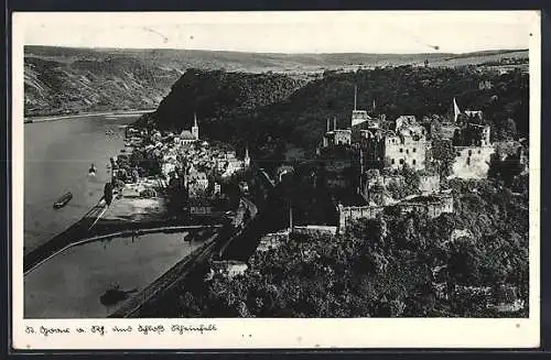 AK St. Goar a. Rh., Ortsansicht und Schloss Rheinfels