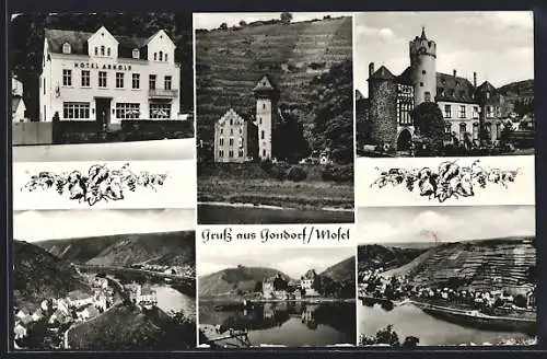 AK Gondorf /Mosel, zei Ortsansichten, Hotel Arnold und Schloss