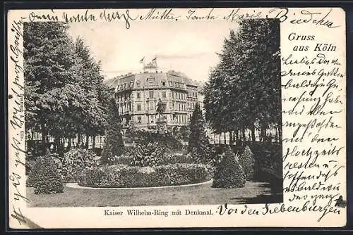 AK Köln-Neustadt, Kaiser Wilhelm-Ring mit Denkmal