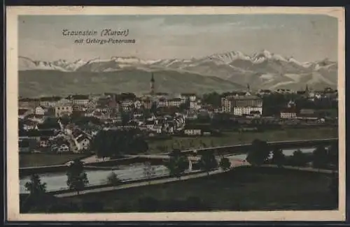 AK Traunstein, Ortsansicht mit Gebirgs-Panorama