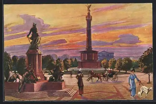 Künstler-AK Court Barber: Berlin, Siegessäule und Bismarck-Denkmal