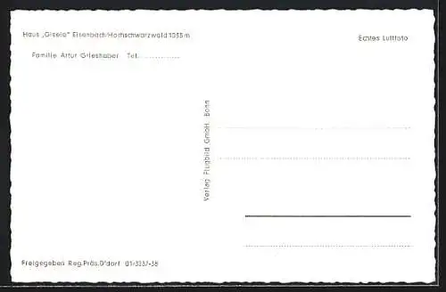 AK Eisenbach / Schwarzwald, Pension Haus Gisela, Bes. Familie Artur Grieshaber