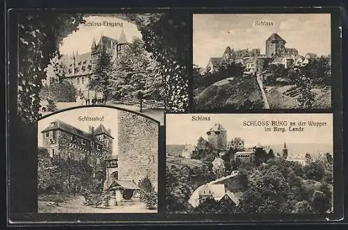 AK Solingen, Schloss Burg an der Wupper mit Schloss-Eingang und Schlosshof