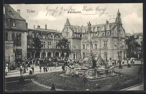 AK Trier, Kornmarkt mit Brunnen