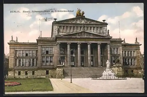 AK Berlin, Gendarmenmarkt, Staatl. Schauspielhaus m. Schillerdenkmal