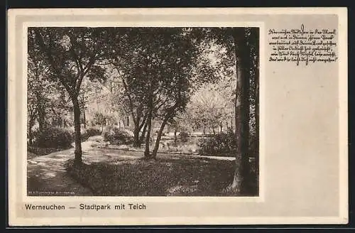 AK Werneuchen, Stadtpark mit Teich