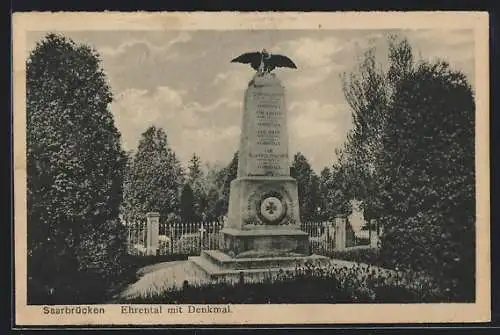 AK Saarbrücken, Ehrental mit Denkmal