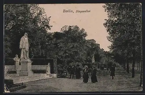 AK Berlin-Tiergarten, Siegesallee mit Denkmal