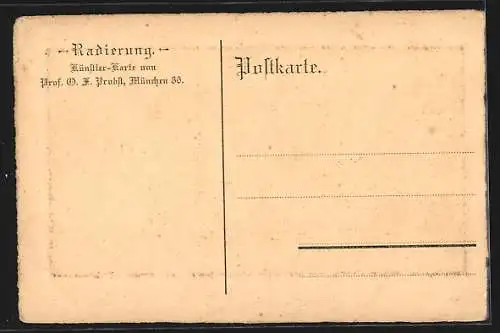 Künstler-AK München-Au, Teilansicht aus der Vogelschau