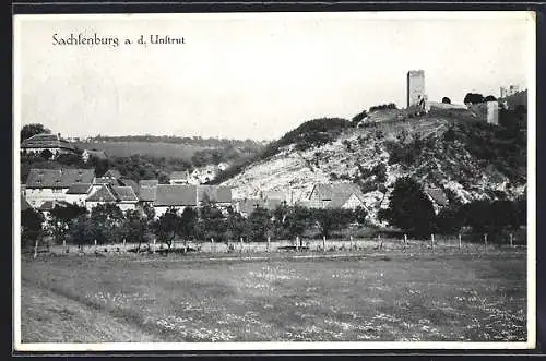 AK Oldisleben, Ortsansicht mit Sachsenburg