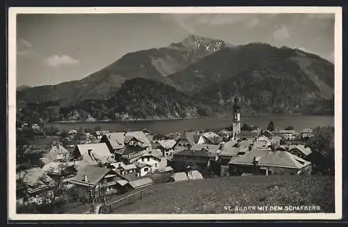 AK St. Gilgen, Ortsansicht mit dem Schafberg