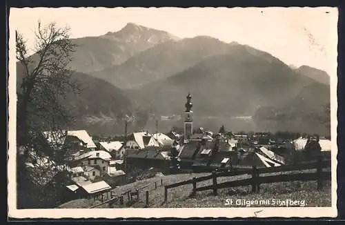 AK St. Gilgen, Ortsansicht mit Schafberg