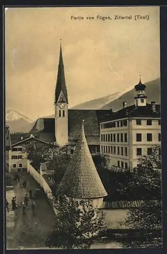 AK Fügen, Ortspartie mit Kirche