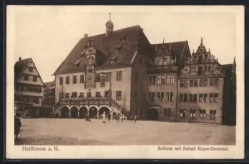 AK Heilbronn a. N., Rathaus mit Robert Mayer-Denkmal