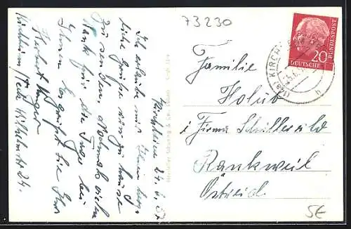 AK Kirchheim / Teck, Ortsansicht mit Rathaus, Schwimmbad & Ruine Teck