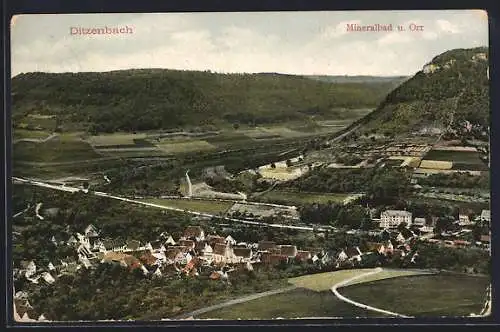 AK Bad Ditzenbach, Mineralbad und Ort aus der Vogelschau