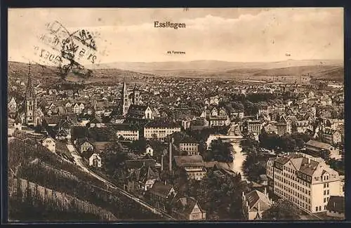 AK Esslingen / Neckar, Teilansicht mit Alb-Panorama und Teck