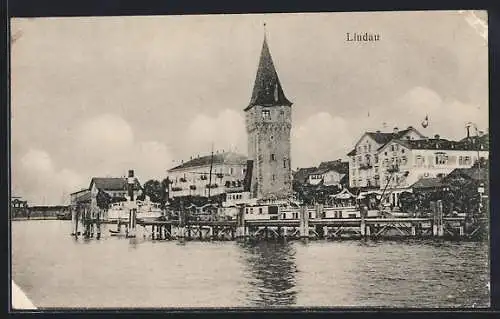 AK Lindau / Bodensee, Ortspartie am Hafen