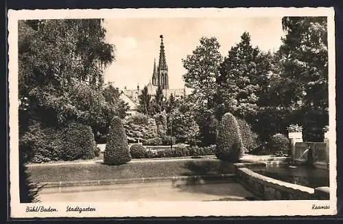 AK Bühl /Baden, Stadtgarten mit Kirche