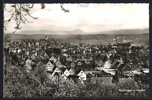 AK Plochingen a. Neckar, Teilansicht mit Kirche und Strassenpartie