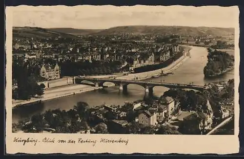 AK Würzburg, Blick auf den Ort von der Festung Marienberg, Viadukt