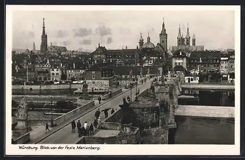 AK Würzburg, Blick über den Ort von der Feste Marienberg aus gesehen