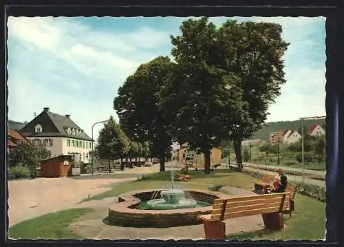 AK Rodalben im Pfälzerwald, Ortspartie mit Brunnen