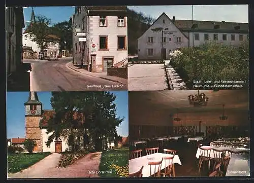 AK Münchweiler a. d. Alsenz, Speisegaststätte zum Hirsch von Fam. Milster, Alte Dorfkirche und Bundesfachschule