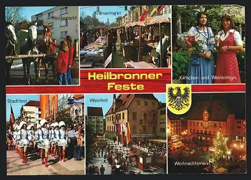 AK Heilbronn a. Neckar, Volksfeste, Pferdemarkt, Weihnachtsmarkt und Weinfest